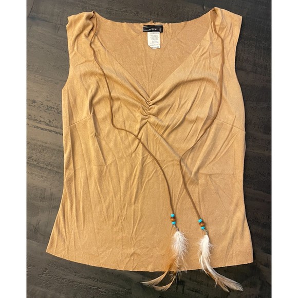 Vixen Vtg 90's Southwest Native American Faux Suede Feather Sleeveless Top Sz M - Picture 6 of 11